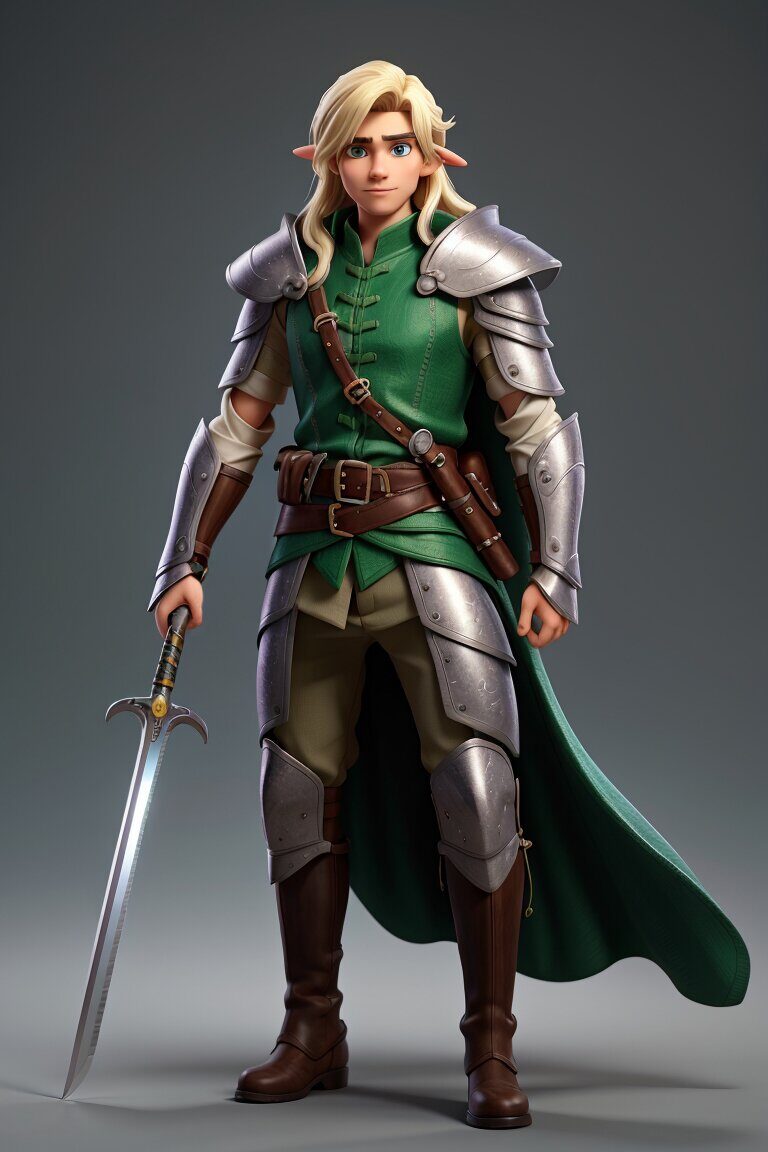 Эльф-мечник 2 Эльф-мечник 2. Стиль 3D-анимации. Рисует нейросеть. Leonardo AI