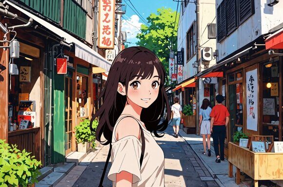 Прогулка по городу 3 Прогулка по городу 3. Девушки в стиле аниме. Повседневность. Рисует нейросеть. Leonardo AI