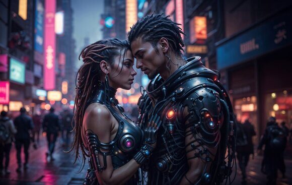 Ромео и Джульетта. Биопанк Ромео и Джульетта. Биопанк. Рисует нейросеть. Leonardo AI