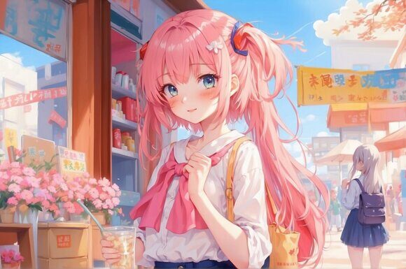 Прогулка по городу 2 Прогулка по городу 2. Девушки в стиле аниме. Повседневность. Рисует нейросеть. Leonardo AI