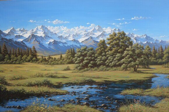 На пути в перевалу Актру 2 На пути в перевалу Актру 2. Масляная живопись. Рисует нейросеть. Leonardo AI