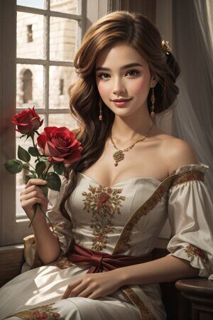 Девушка с розами 1 Девушка с розами 1. Реализм. Рисует нейросеть. Leonardo AI