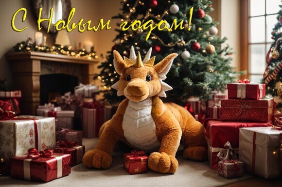 Дракон на коврике 2 Дракон на коврике 2. Новогодняя открытка. Рисует нейросеть. Leonardo AI