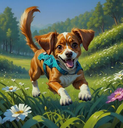 Щенок на лугу Щенок на лугу. Рисует нейросеть. Leonardo AI