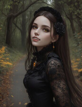 Тёмная графиня 2 Тёмная графиня 2. Девушка-вампир в заброшенном парке. Рисует нейросеть. Leonardo AI