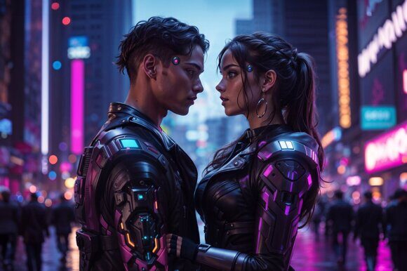 Ромео и Джульетта. Киберпанк Ромео и Джульетта. Киберпанк. Рисует нейросеть. Leonardo AI